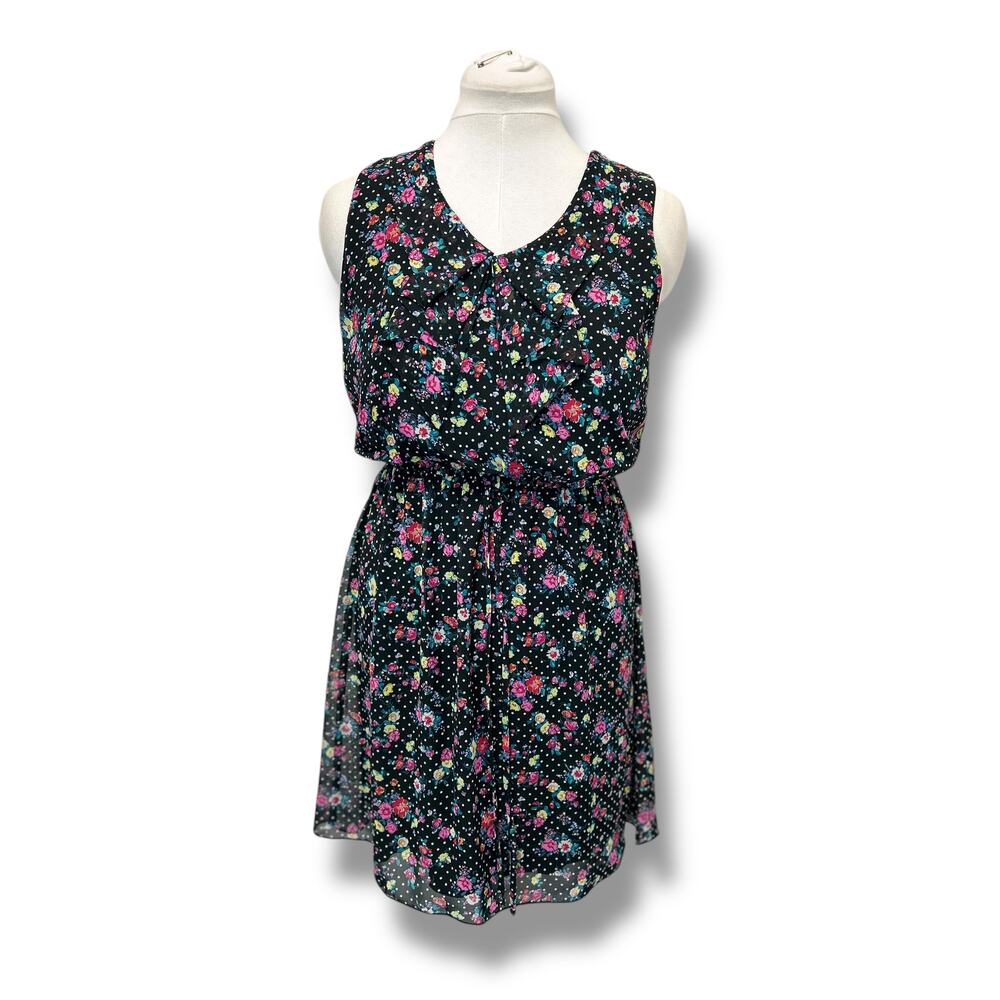 Sweet Storm Tween Girls Sleeveless Ruffle Collared Floral Mini Dress L